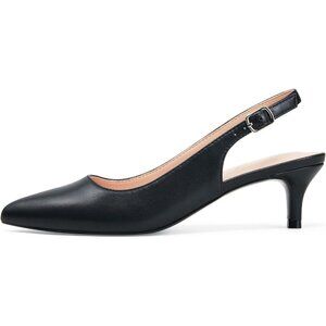 👑Women Solid Black Slingback Kitten Heel Pointed Toe Elegant Wedding Dress Pump